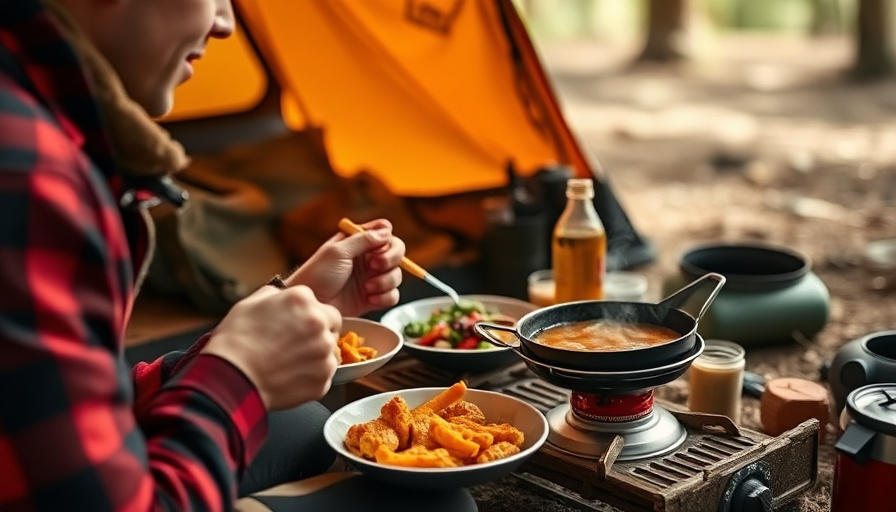 A person enjoying a meal cooked on a camping stove, with a warm and inviting atmosphere, showcasing the usability and en
