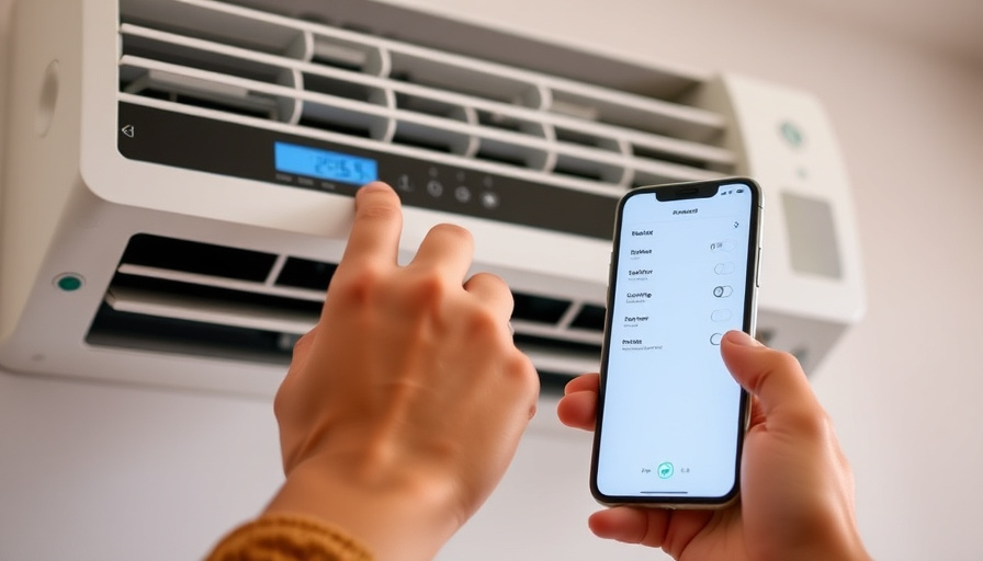 A person adjusting the settings on a smart air conditioner using a smartphone, showcasing the user-friendly interface an
