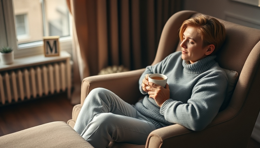 calm lifestyle photography, a person sitting peacefully in a cozy armchair with a warm cup of tea, soft warm lighting, s