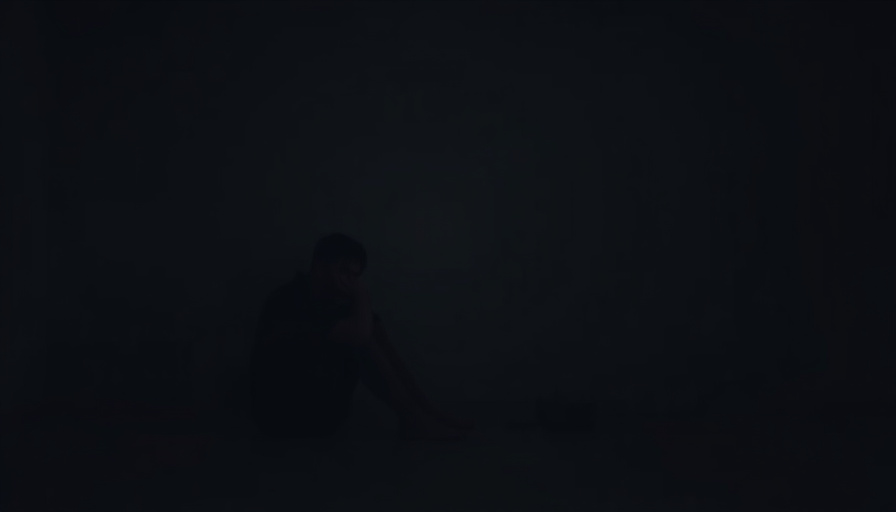 A person sitting alone in a dimly lit room, looking tired and overwhelmed. Soft, warm lighting, muted colors, serene moo