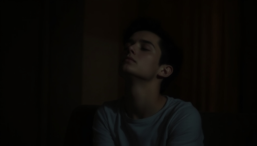 A person sitting in a dimly lit room, eyes closed, taking a deep breath. Soft, warm lighting. Serene mood.