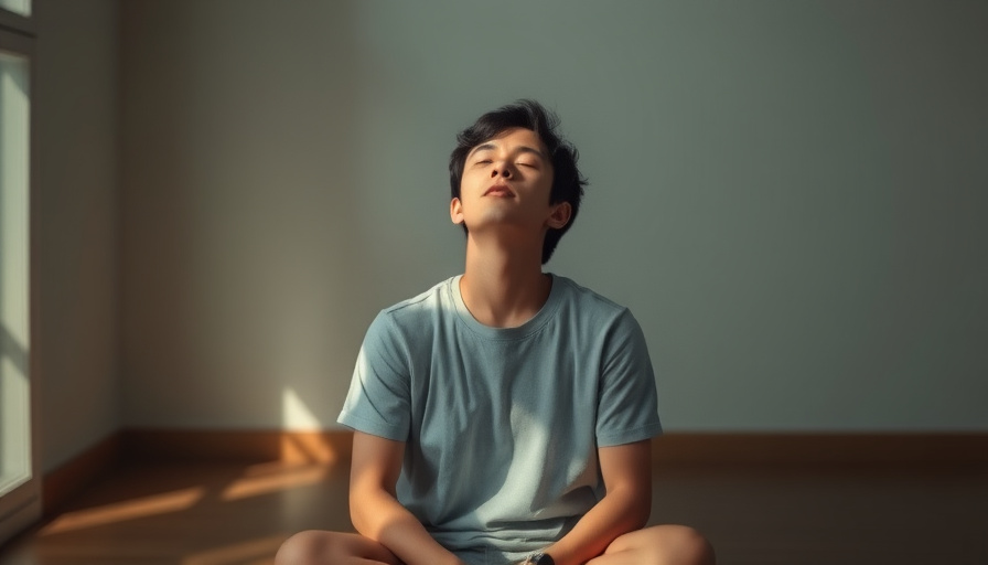 A person sitting in a quiet space, eyes closed, taking a deep breath, soft natural light, serene atmosphere.