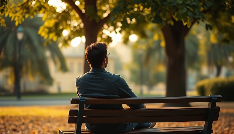 calm lifestyle photography, a person sitting on a park bench under a tree, looking thoughtfully at a distant view, soft 