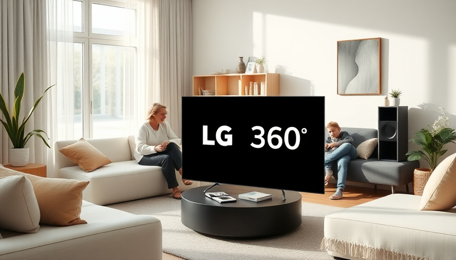 A modern living room with a family relaxing, a LG 퓨리케어 360도 공기청정기 prominently displayed, soft natural light streaming th