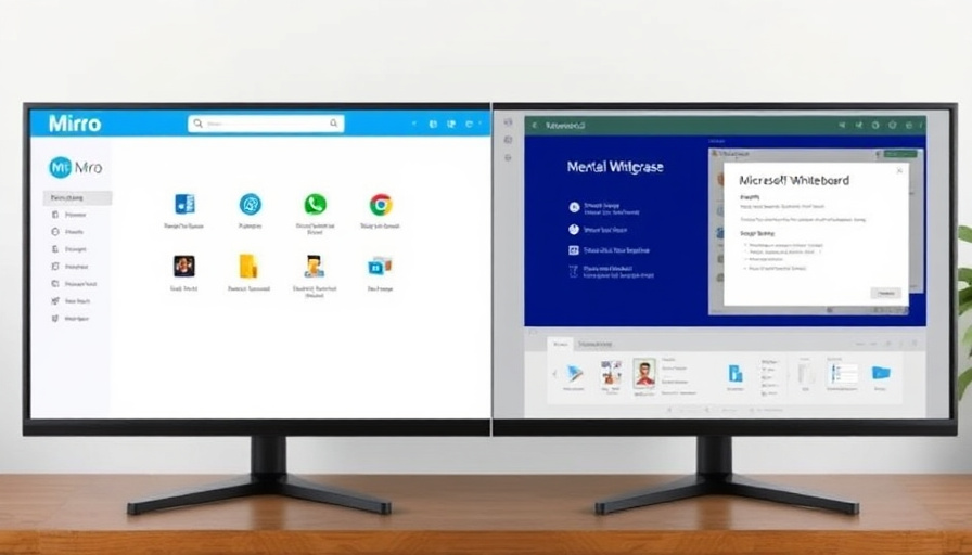 Una pantalla dividida que muestra la interfaz de Miro en un lado y Microsoft Whiteboard en el otro, destacando las características clave.