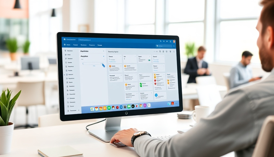 Eine Person, die Airtable auf einem Desktop-Computer nutzt und Daten visuell mit einer Kanban-Board-Ansicht organisiert, hell und modern.
