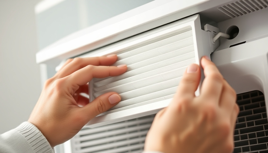 close-up shot of an air purifier filter being replaced, hands carefully handling the filter, highlighting the filter's c