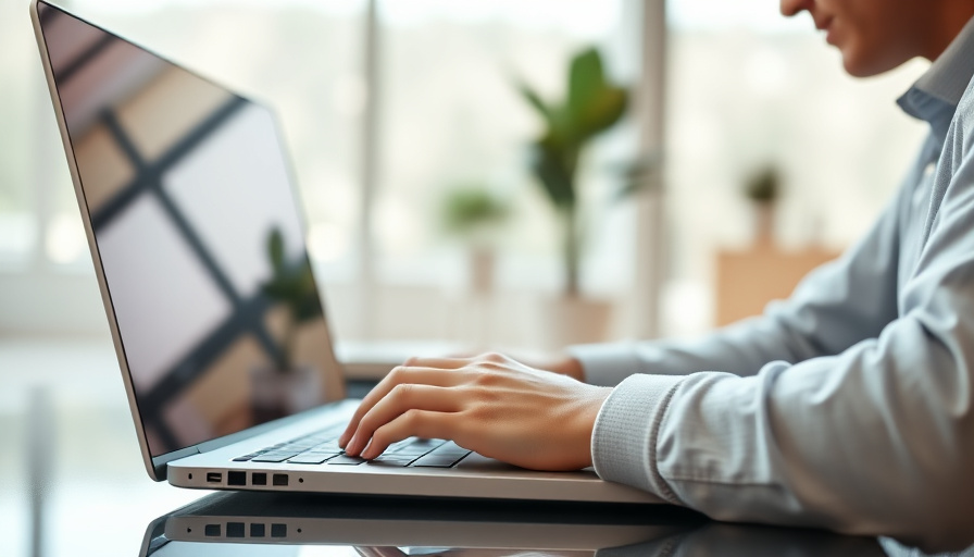 A person working on a laptop with wireless earbuds, modern workspace, bright and airy, focus on the earbuds.