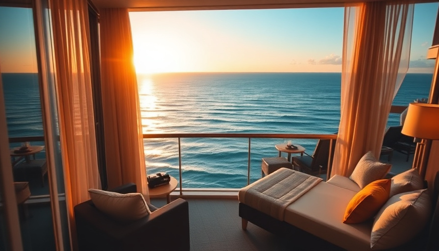 cinematic travel photography, ocean view from a hotel room balcony, luxurious and relaxing atmosphere, golden hour, natu