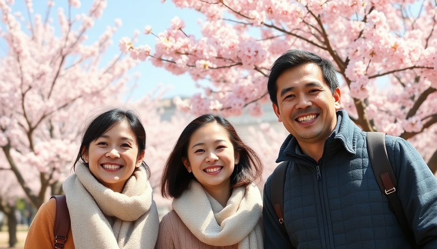 family enjoying cherry blossoms in Ueno Park, smiling faces, vibrant pink blossoms, sunny day, photorealistic.