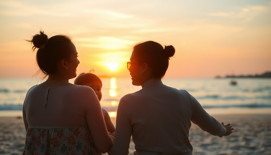 cinematic travel photography, family enjoying a sunset on a beach in Phu Quoc, calm ocean, golden hour, soft focus, warm