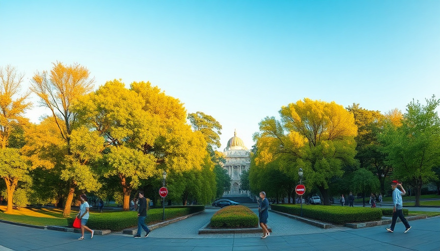 cinematic travel photography, a panoramic view of Sapporo's Odori Park in early summer, lush green trees, people strolli