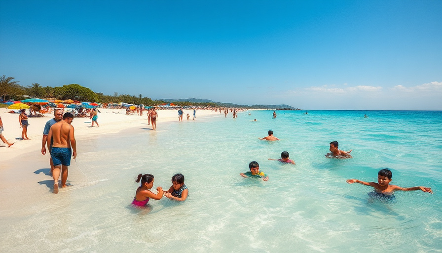cinematic travel photography, vibrant beach scene in Nha Trang, Vietnam, families enjoying water activities, sunny day, 