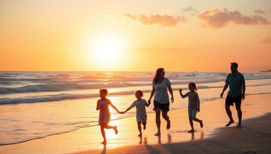 cinematic travel photography, family enjoying a beautiful beach at sunset in Jeju Island, golden hour, natural colors, p