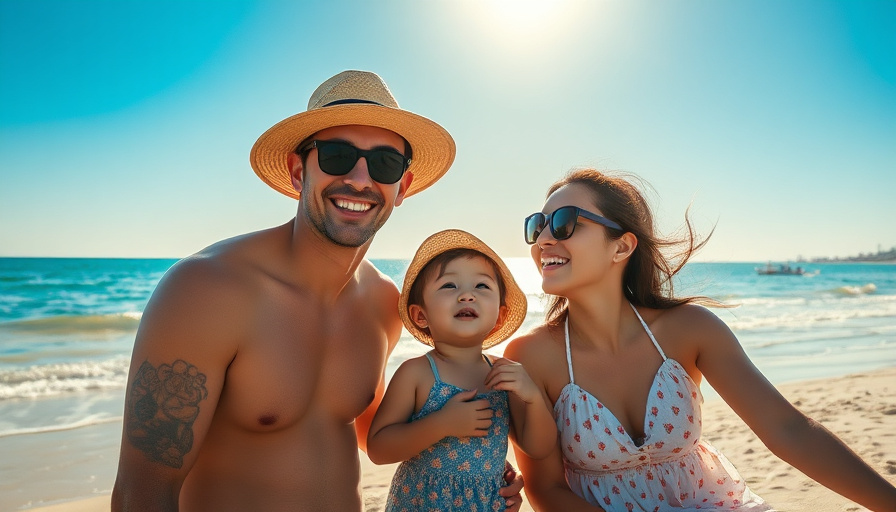 cinematic travel photography, family enjoying a beach vacation in Gangwon-do, sunny day, clear blue water, golden hour.