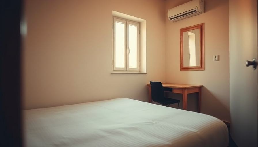 cinematic travel photography, a close-up shot of a simple, clean room in Albergue Linares, showing a bed, a small desk, 