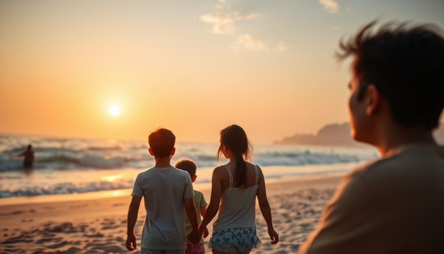 cinematic travel photography, a family enjoying the beach at sunrise in Da Nang, Vietnam, golden hour, ocean view, soft 