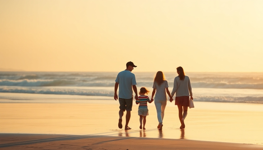 cinematic travel photography, family walking on a beach in Jeju Island, golden hour, clear sky, ocean waves, photorealis