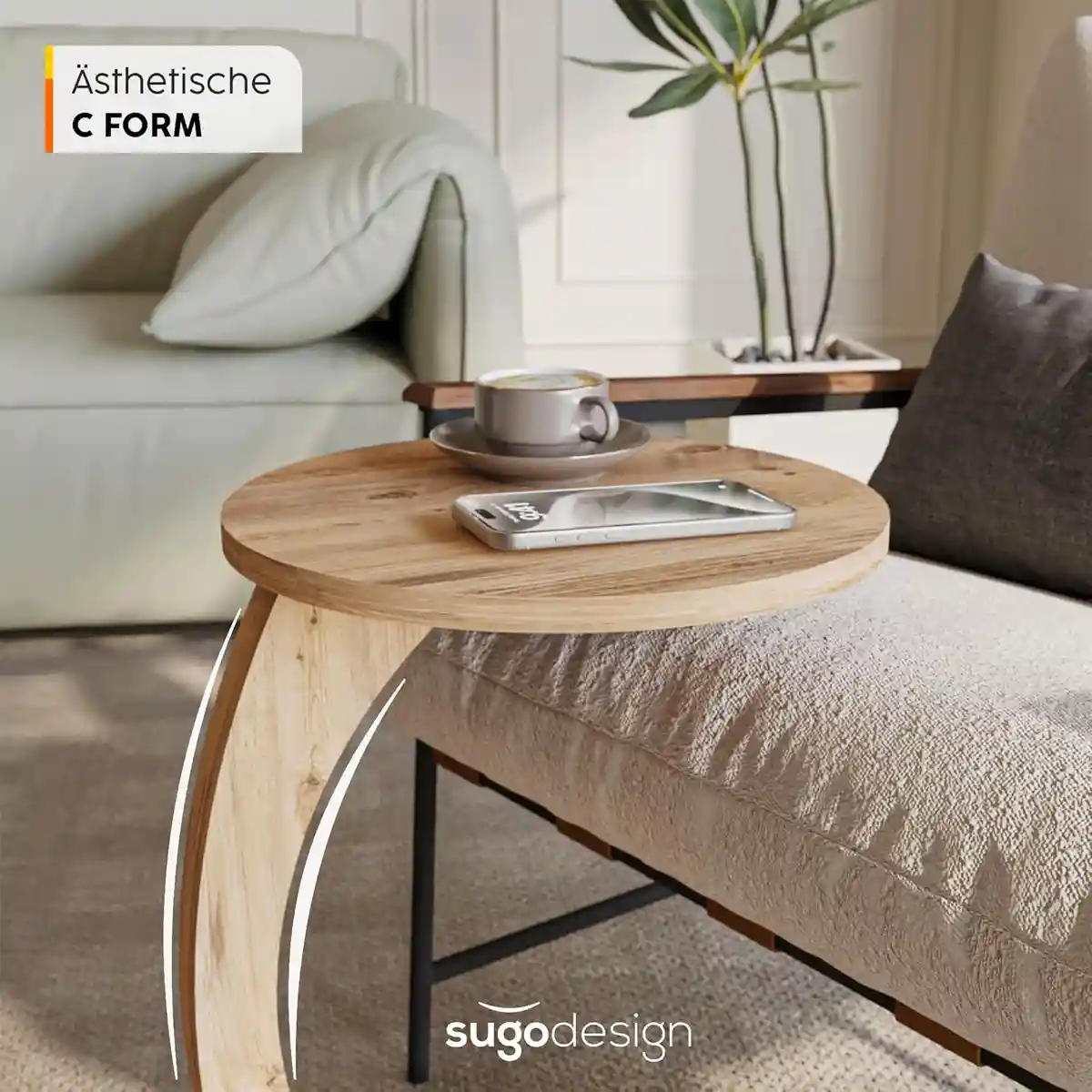 Beistelltisch C Form mit Rollen