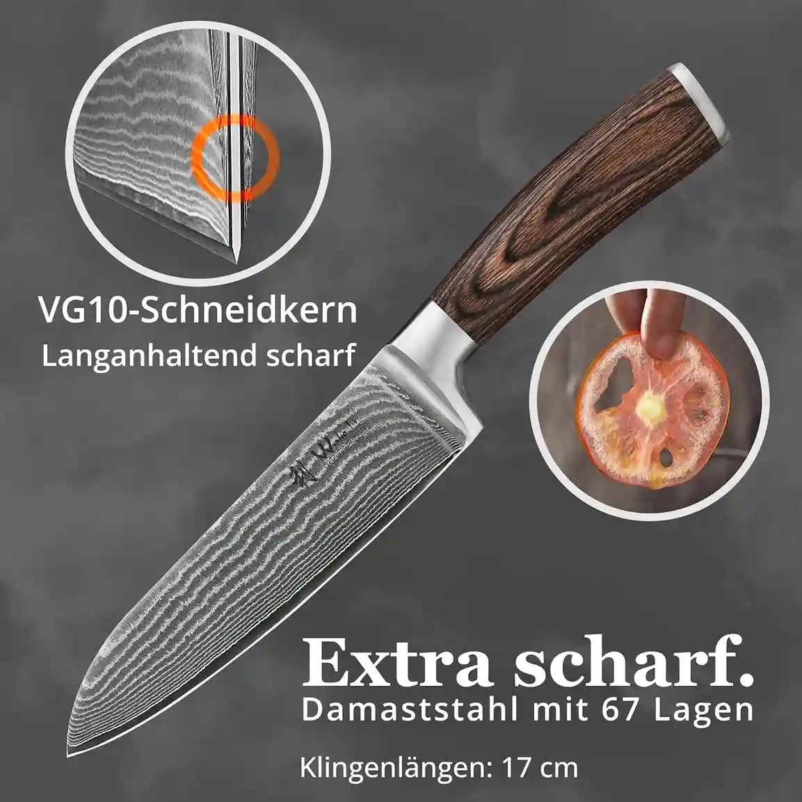 Wakoli Santoku Damastmesser