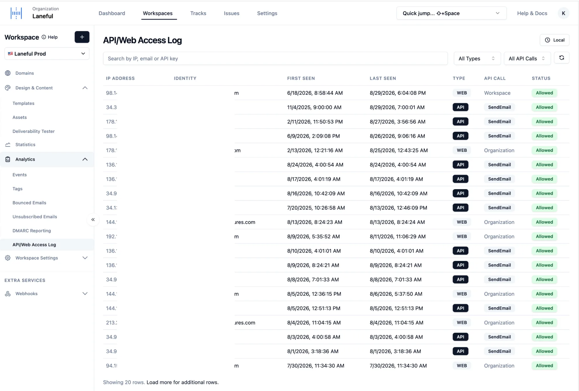 API/Web access log