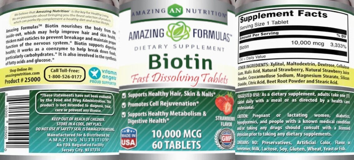 Amazing Nutrition Biotin Fast Dissolving Tablets 10,000 mcg Strawberry Flavor