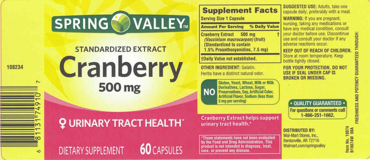 Spring Valley Cranberry 500 mg supplement bottle