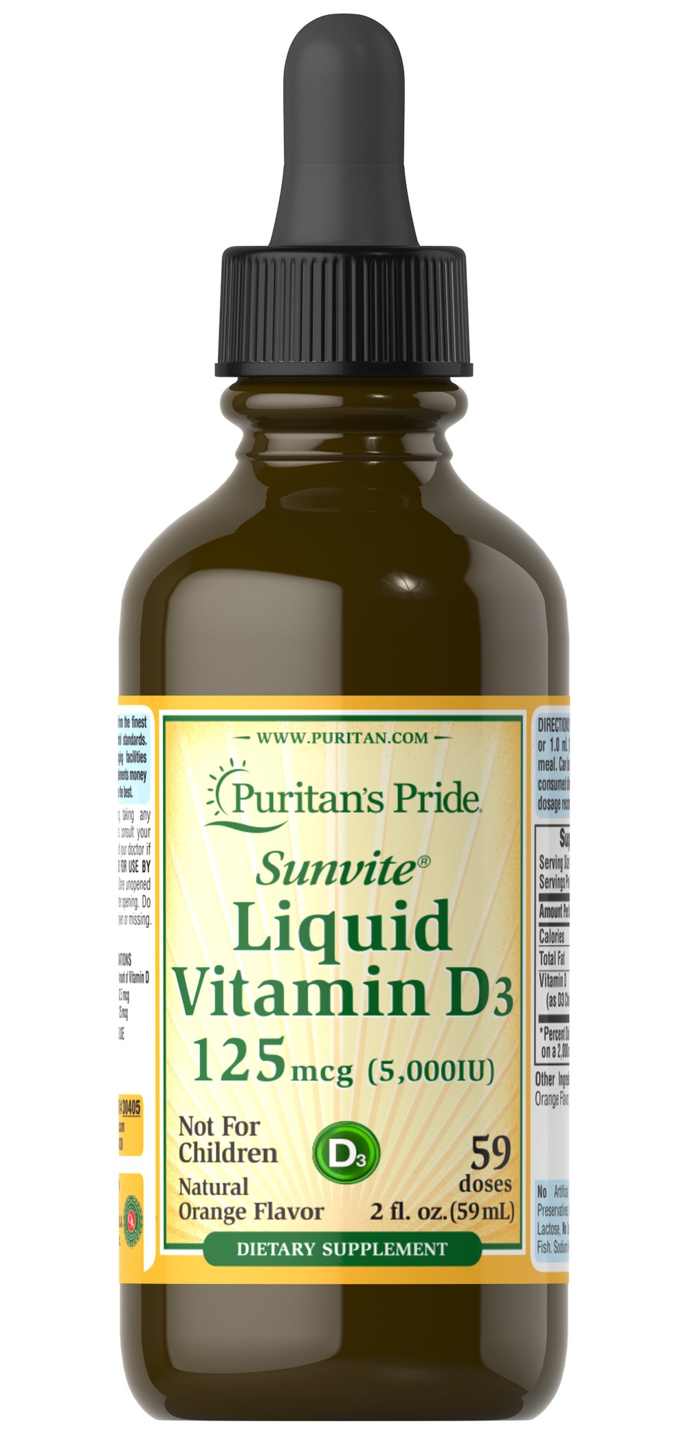 Puritan's Pride Liquid Vitamin D3 125 mcg (5,000 IU) Orange Flavor