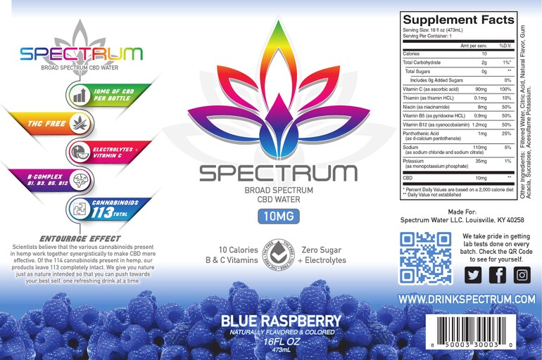 Broad Spectrum CBD Water 10 mg Blue Raspberry