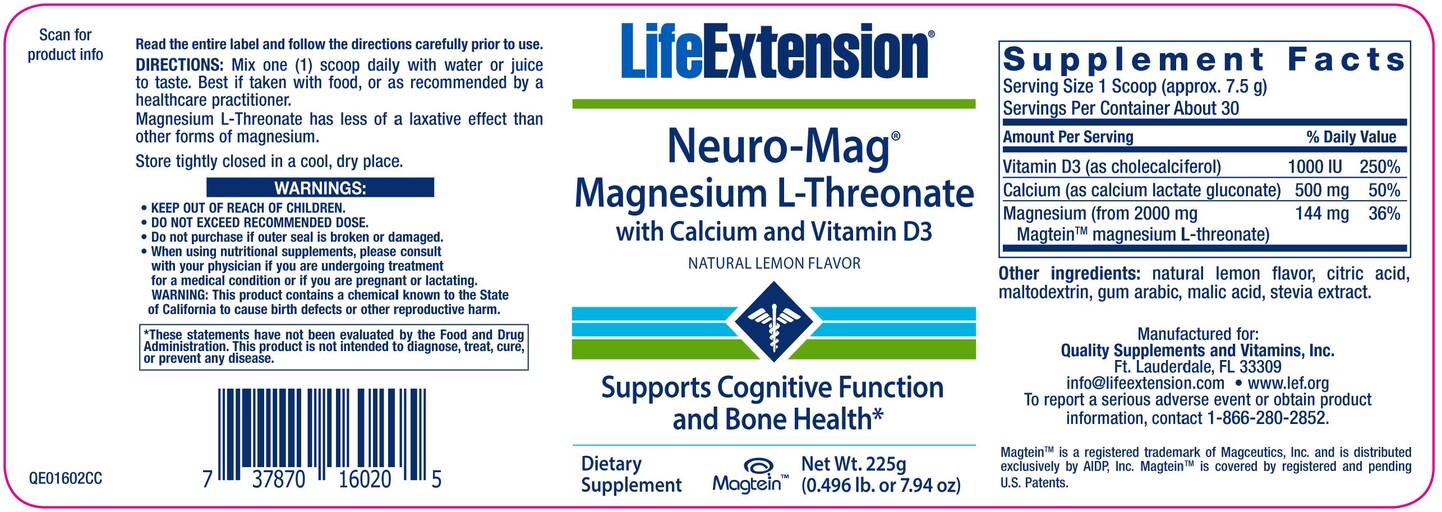 Life Extension Neuro-Mag Magnesium L-Threonate With Calcium And D3 Lemon