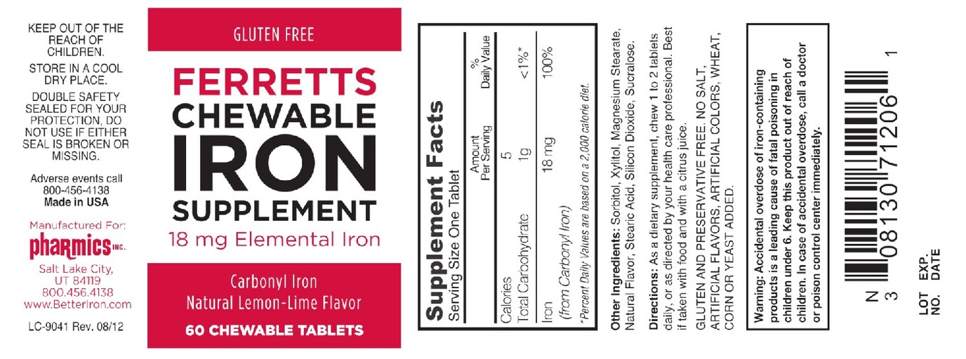 Ferretts Chewable Iron Supplement 18 mg Natural Lemon-Lime Flavor