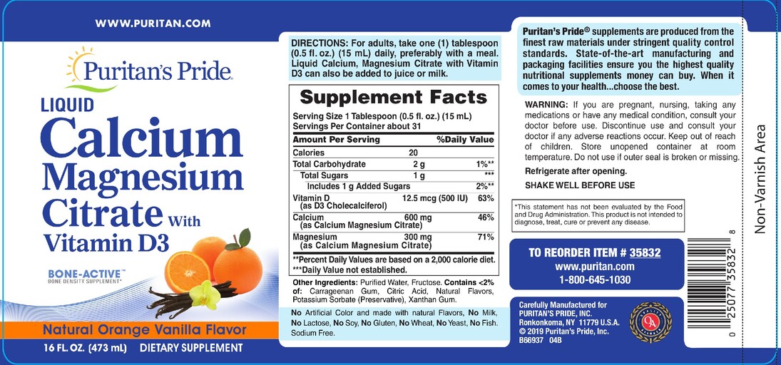 Liquid Calcium Magnesium Citrate with Vitamin D3 Natural Orange Vanilla Flavor