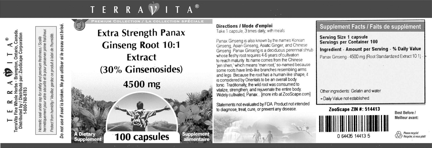 TerraVita Extra Strength Panax Ginseng Root 4500 mg