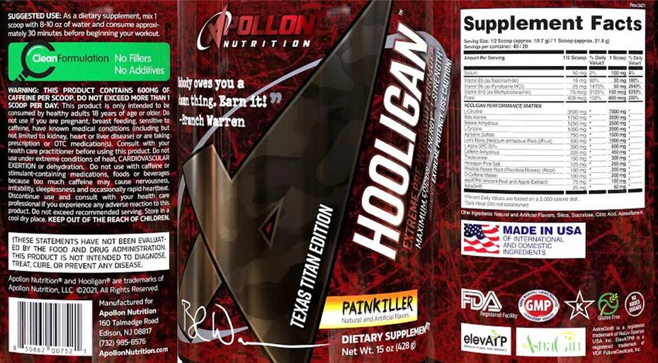 Hooligan Extreme Pre-Workout Formula Pain Killer