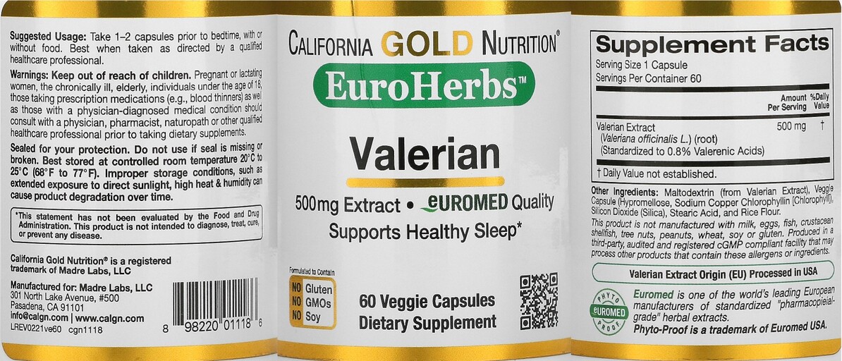 California Gold Nutrition Valerian 500 mg