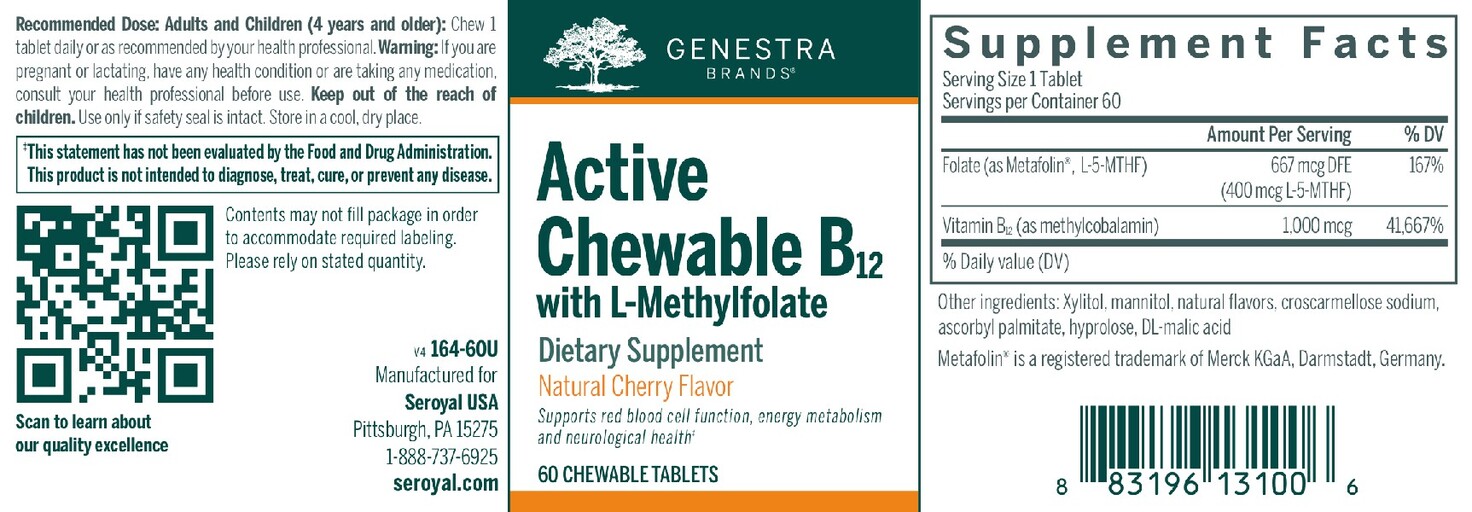 Active Chewable B12 with L-Methylfolate Natural Cherry Flavor