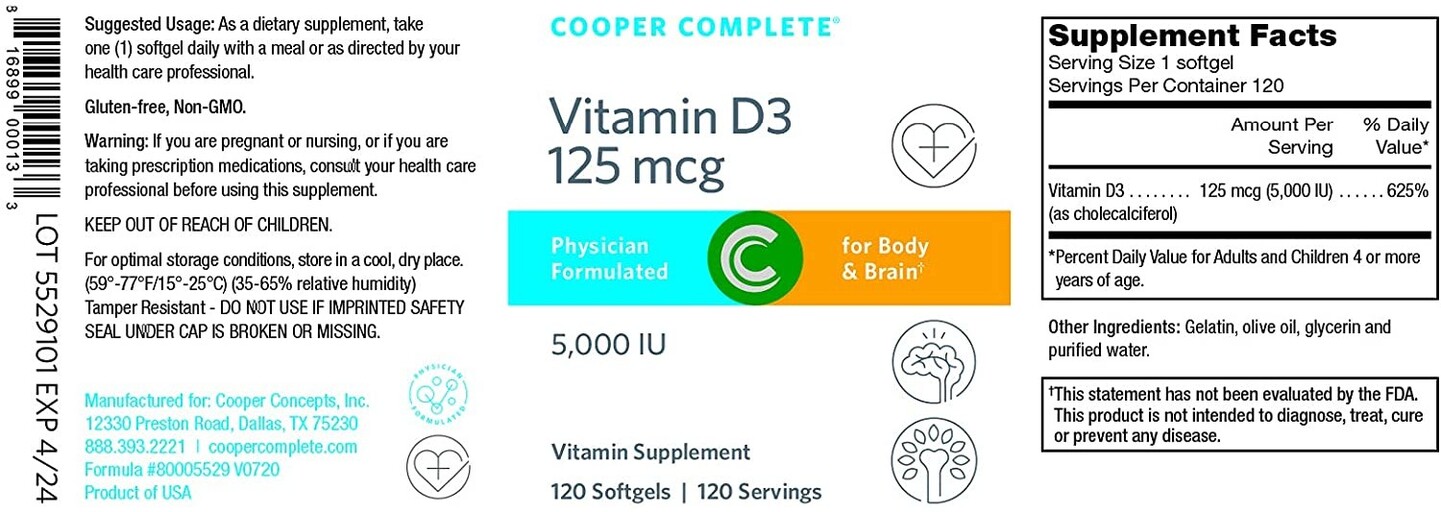 Vitamin D3 125 mcg 5,000 IU