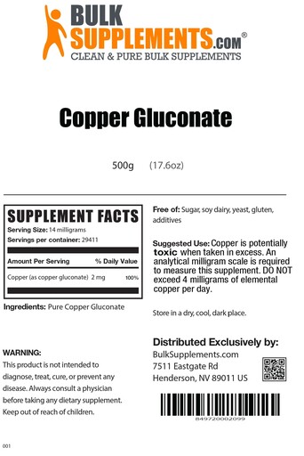 BulkSupplements Copper Gluconate