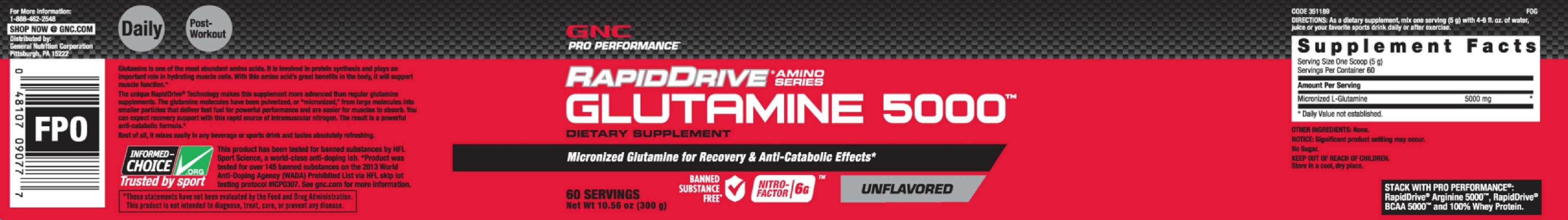 RapidDrive Amino Series Glutamine 5000 Unflavored