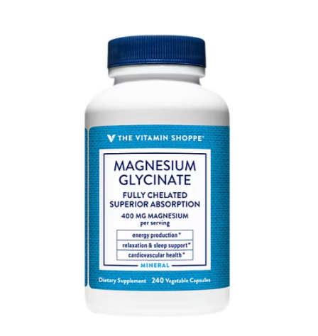 The Vitamin Shoppe Magnesium Glycinate 400 mg supplement bottle