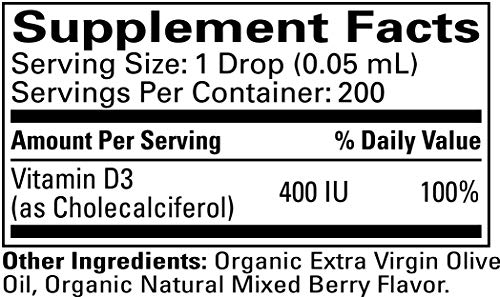 Organic Vitamin D3 Drops 400 IU Natural Berry Flavor