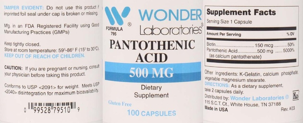 Wonder Laboratories Pantothenic Acid 500 mg