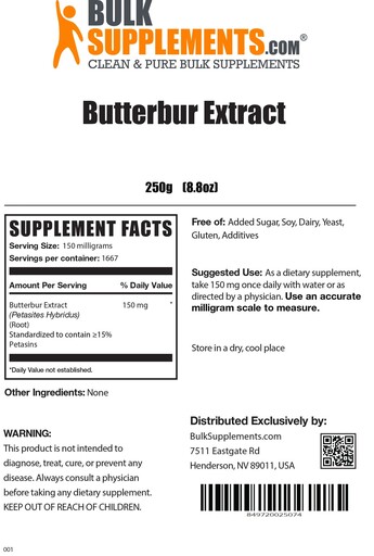 BulkSupplements Butterbur Extract Powder 150 mg