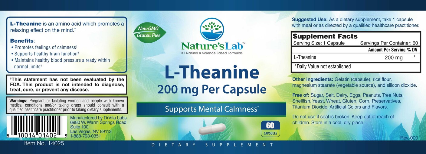 Nature's Lab L-Theanine 200 mg