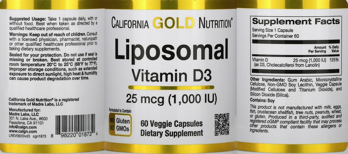 Liposomal Vitamin D3 25 mcg (1,000 IU)