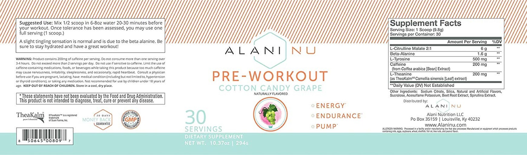 Alani Nu Pre-Workout Cotton Candy Grape