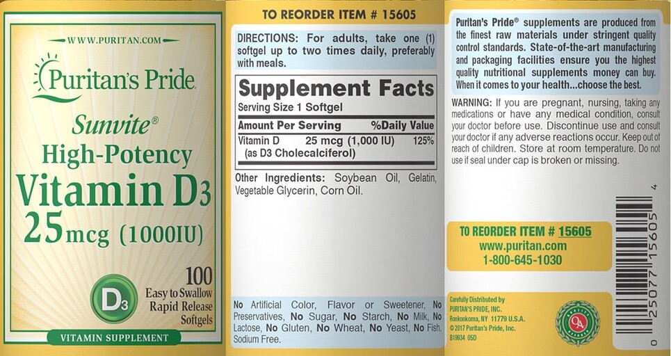 Sunvite High-Potency Vitamin D3 25 mcg (1000 IU)