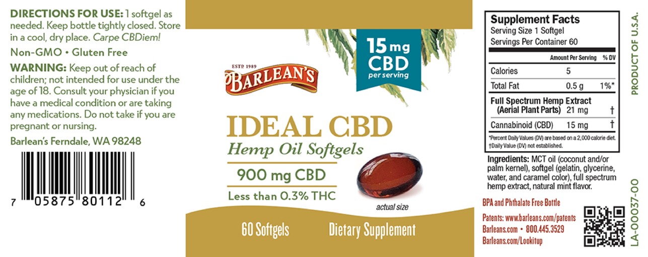 Ideal CBD Hemp Oil Sofgels 15 mg