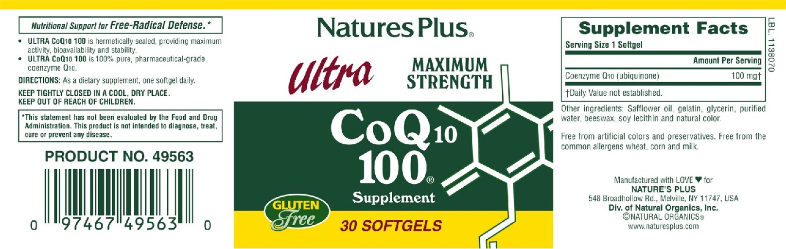 Nature's Plus Ultra Maximum Strength CoQ10 100