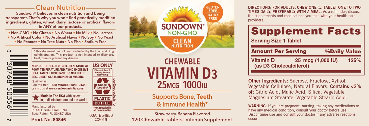 Chewable Vitamin D3 25 mcg 1000 IU Strawberry-Banana